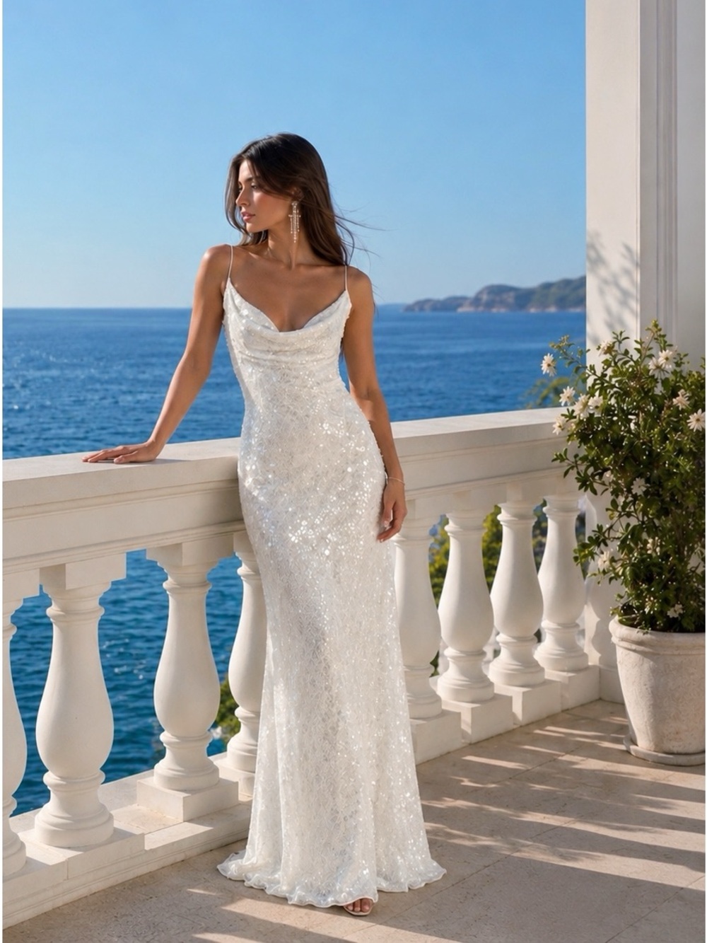 NWT Rat & Boa Evangeline Sequin Maxi Dress in Ivory Sz S